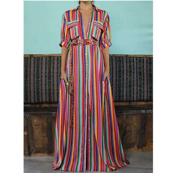 Skittles Rainbow Boho Stripes Maxi Tunic Dress - Picture 4 of 8